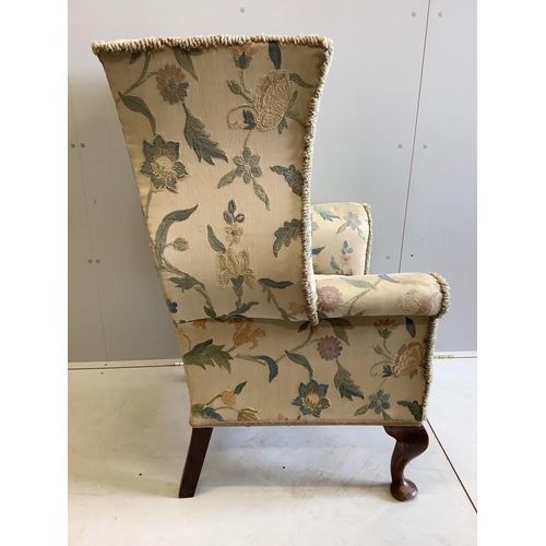 1047 - A George I style upholstered wing back armchair, width 79cm, depth 70cm, height 120cm. Condition - f... 