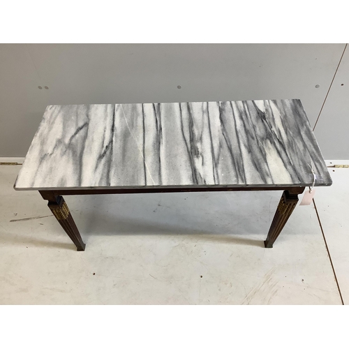 1057 - A rectangular gilt metal mounted beech marble top coffee table, width 96cm, depth 40cm, height 49cm.... 