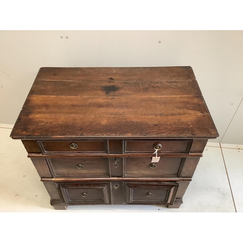 1060 - A small 18th century oak three drawer chest, width 89cm, depth 54cm, height 80cm. Condition - fair... 