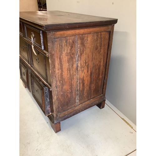 1060 - A small 18th century oak three drawer chest, width 89cm, depth 54cm, height 80cm. Condition - fair... 