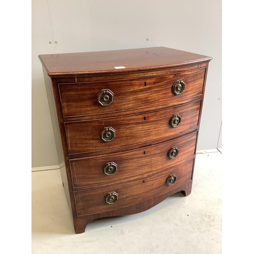 1063 - A small Regency mahogany bowfront chest, width 75cm, depth 52cm, height 84cm. Condition - fair... 