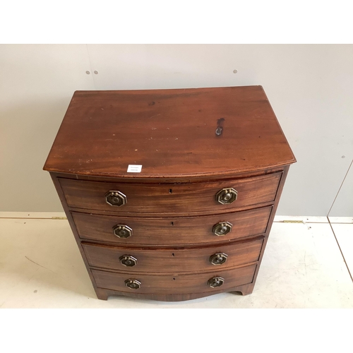 1063 - A small Regency mahogany bowfront chest, width 75cm, depth 52cm, height 84cm. Condition - fair... 