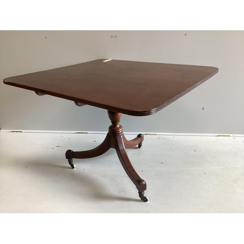 1071 - A Regency rectangular mahogany tilt top breakfast table, width 101cm, depth 91cm, height 72cm. Condi... 