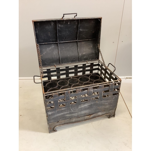 1080 - A ship's wrought iron bottle safe, width 56cm, depth 39cm, height 43cm. Condition - fair