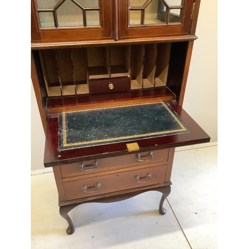 1097 - An Edwardian inlaid mahogany bureau cabinet, width 68cm, depth 42cm, height 179cm. Condition - fair... 