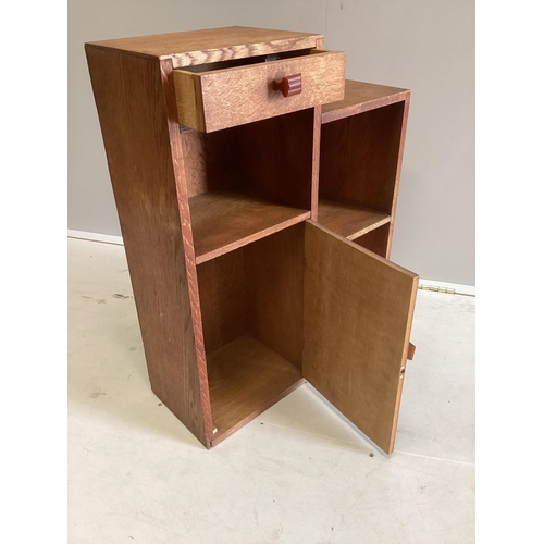 1098 - A mid century Betty Joel style oak bedside cabinet, width 52cm, depth 20cm, height 69cm. Condition -... 