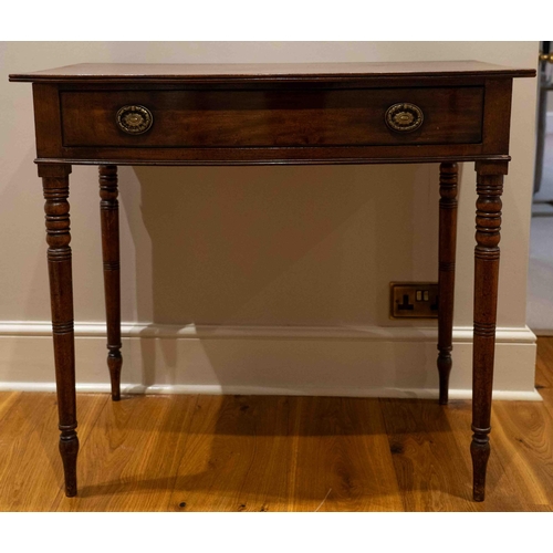 1115 - A Regency mahogany bow front side table, width 91cm, depth 53cm, height 81cm. Condition - fair... 