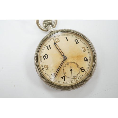 1379 - A military issue Swiss pocket watch, stamped to the reverse; GS/TP S 008448 with broad arrow. Condit... 