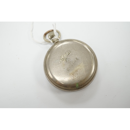 1379 - A military issue Swiss pocket watch, stamped to the reverse; GS/TP S 008448 with broad arrow. Condit... 