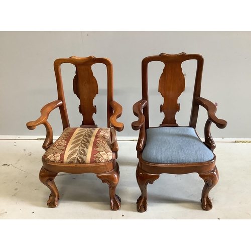 16 - A pair of Queen Anne style miniature walnut elbow chairs, width 41cm, depth 30cm, height 65cm. Condi... 