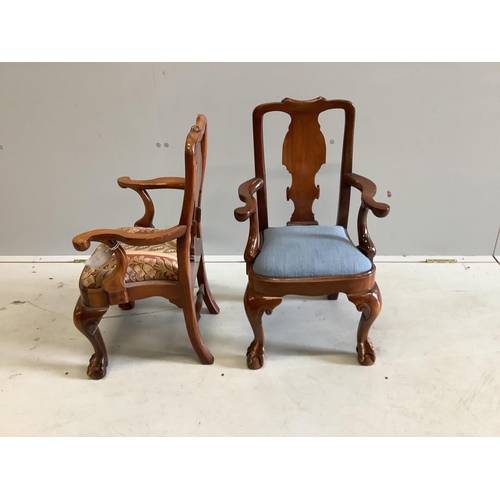 16 - A pair of Queen Anne style miniature walnut elbow chairs, width 41cm, depth 30cm, height 65cm. Condi... 