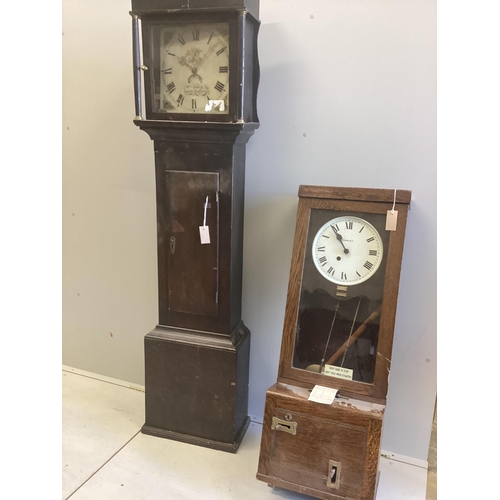 21 - An early 20th century Simplex clocking-in machine, height 105cm and a 19th century thirty-hour longc... 