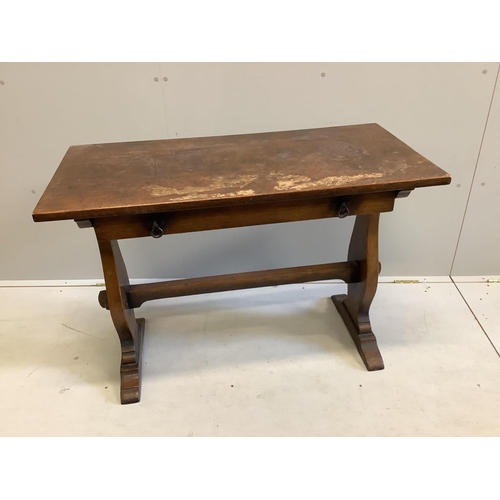 29 - A rectangular oak side table, width 106cm, depth 51cm, height 75cm. Condition - poor