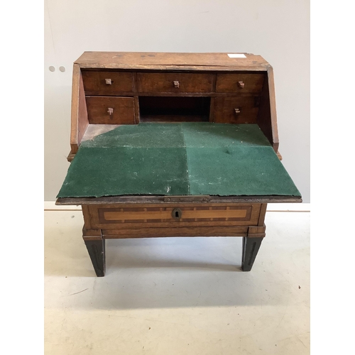 55 - A mid 19th century Dutch miniature oak and mahogany crossbanded bureau, width 44cm, depth 25cm, heig... 