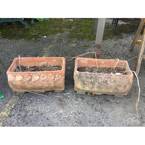 1012 - A pair of rectangular terracotta garden planters, width 40cm, depth 22cm, height 22cm. Condition - f... 