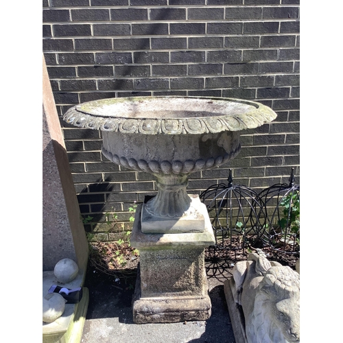 1033 - A large reconstituted stone campana garden urn, diameter 95cm, height 110cm. Condition - fair