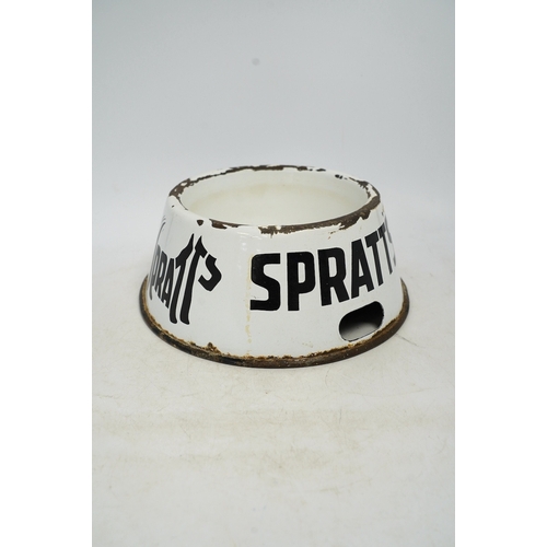 1252 - A vintage Sprattâs circular enamel advertising dog bowl, 27cm diameter, 10cm high. Condition - poo... 