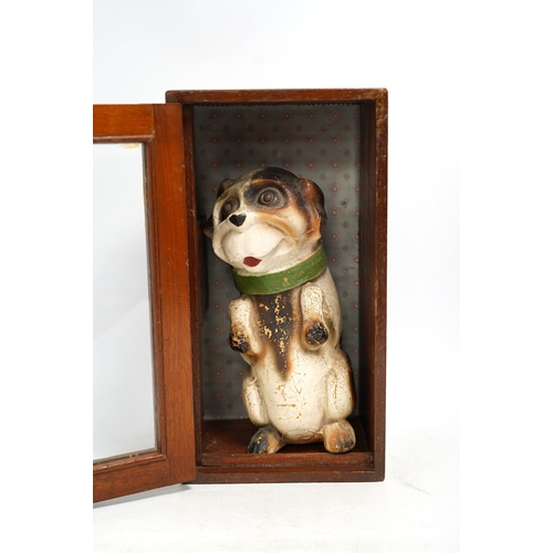 1253 - Two vintage printed card dog biscuit boxes, one with a Sprattâs collar, the other mahogany cased, ... 