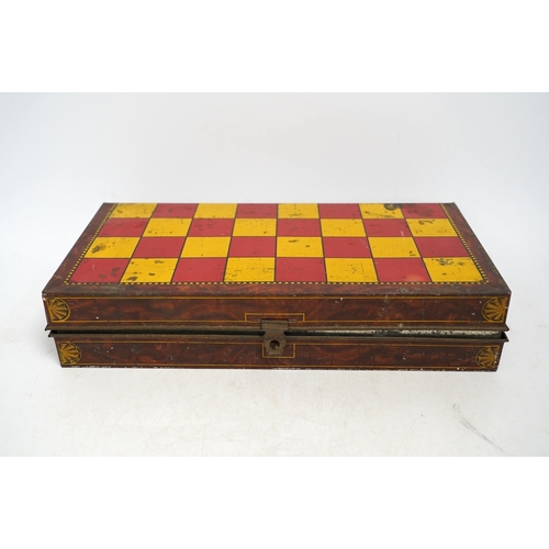 1260 - An early 20th century Carrs novelty 'dice game' biscuit tin, a Don Confectionery 'chessboard' tin an... 