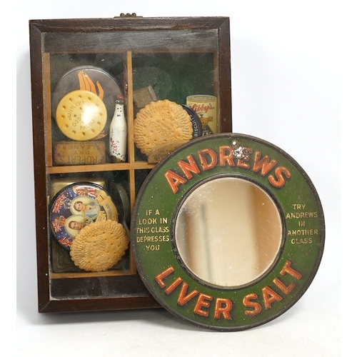 1265 - An early 20th century Andrews Liver Salt circular advertising mirror, 20cm diameter, together with a... 