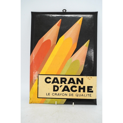 1267 - Four mid century printed advertising signs, Sussex Express, Caran D'ache, Smiths Crisps and Bulmer c... 