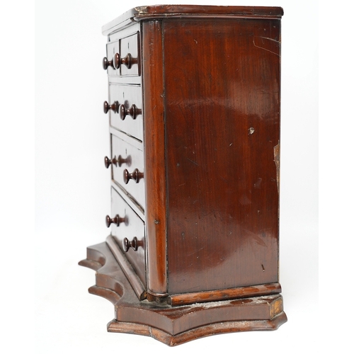 1279 - A Victorian mahogany miniature chest, on shaped plinth, 50cm wide, 49cm high. Condition -  fair... 