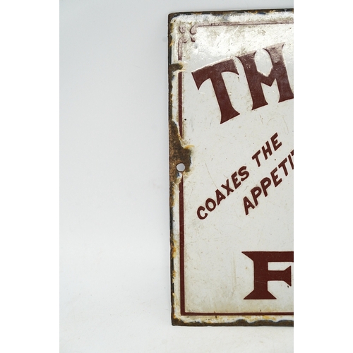 1280 - An early 20th century Thorley's Food rectangular enamel advertising sign, 30 x 20cm. Condition - poo... 