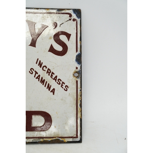 1280 - An early 20th century Thorley's Food rectangular enamel advertising sign, 30 x 20cm. Condition - poo... 