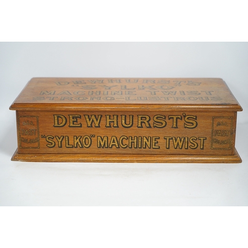 1283 - A mid 20th century Dewhurst's Sylko oak two drawer table top retail chest, 51cm wide, 14cm high. Con... 