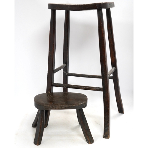 1286 - A Victorian elm and beech stool, 54cm high, together with a smaller child's stool. Condition - fair... 