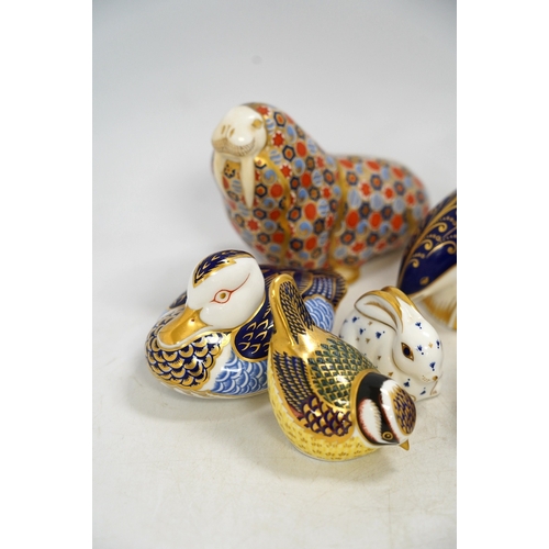 1300 - Eight Royal Crown Derby porcelain paperweights in the form of animals including a penguin, rabbit an... 