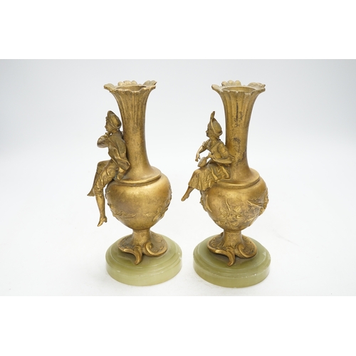 1301 - After Emil Fuchs (1866-1929), a pair of ormolu figural vases, on onyx bases, 20.5cm. Condition - fai... 