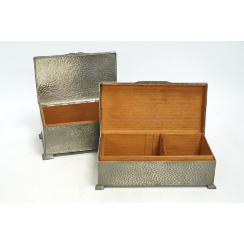 1302 - Two pewter cigarette boxes including a Liberty Tudric hammered form, largest 17.5cm wide. Condition ... 