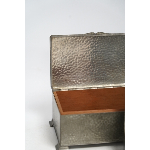 1302 - Two pewter cigarette boxes including a Liberty Tudric hammered form, largest 17.5cm wide. Condition ... 