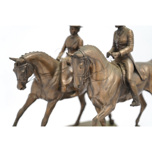 1304 - Harriet Glen and David Crenty, two cold cast resin bronze equestrian groups, 32cm wide. Condition - ... 