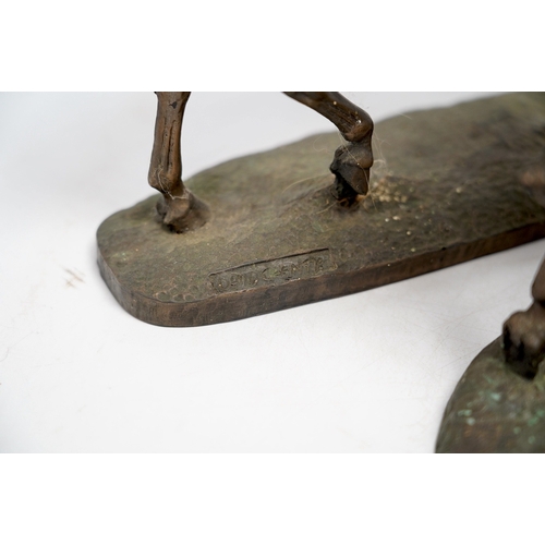 1304 - Harriet Glen and David Crenty, two cold cast resin bronze equestrian groups, 32cm wide. Condition - ... 