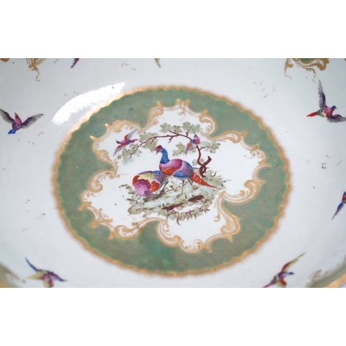 1321 - A large Worcester 'Fantastic Birds' bowl, c.1780, 28cm diameter. Condition - good, would benefit fro... 