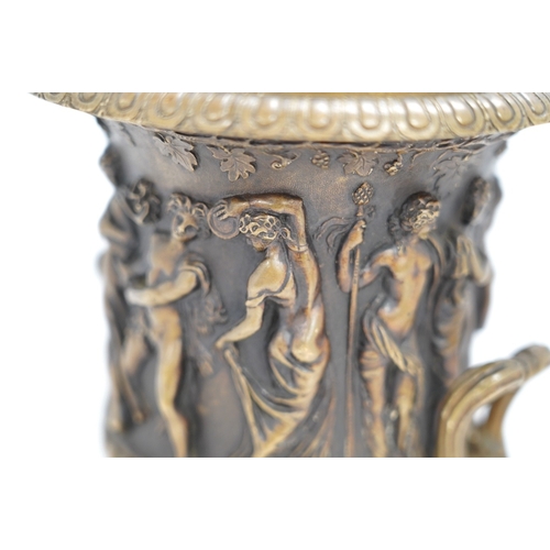 1322 - A mid 19th century bronze campana urn with classical figures, 22cm high. Condition - good