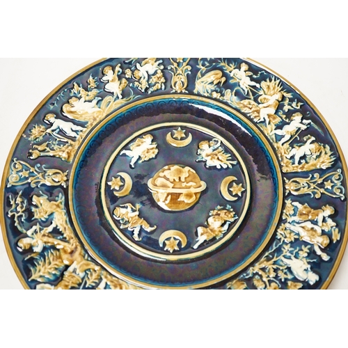 1323 - A late 19th century Schulz Blansko majolica relief wall plate, 36cm in diameter. Condition - good... 