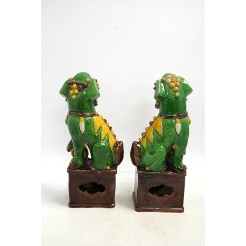 1325 - A pair of Chinese lion dogs and a floral enamelled jar and cover, largest 26cm high. Condition - goo... 