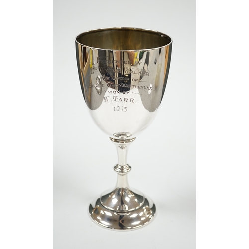 1842 - A George V silver goblet, by Charles Stuart Harris & Sons, London 1913, with engraved presentation i... 