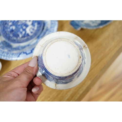 431 - A mixed collection of Willow pattern blue and white dinnerware, including four tureens and covers, p... 