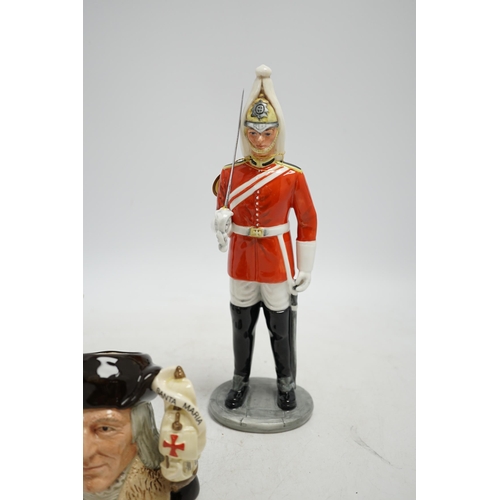 432 - Six Royal Doulton figures including Bunnys Bedtime, The Guardsman and The Lifeguard, together with ... 