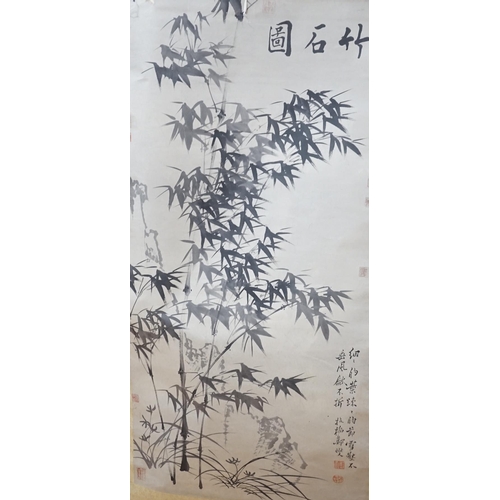 463 - A Chinese printed scroll picture, depicting bamboo groves, 105 x 67cm. Condition - fair