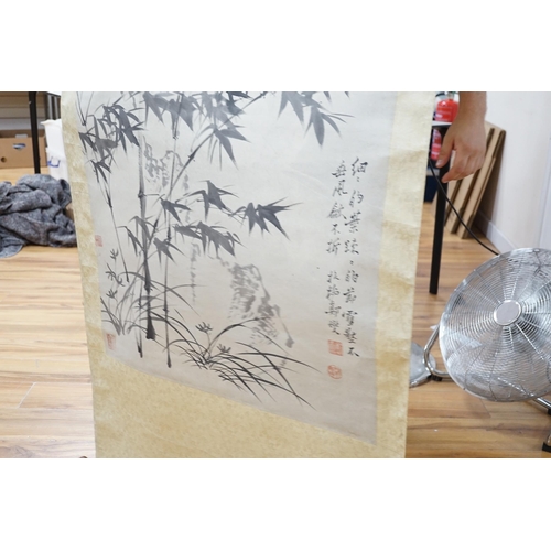 463 - A Chinese printed scroll picture, depicting bamboo groves, 105 x 67cm. Condition - fair