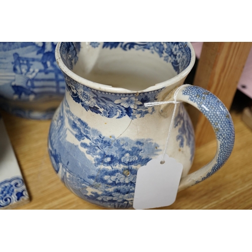 465 - A collection of mixed blue and white dinnerware including Masons Ironstone, mostly plates and jugs. ... 