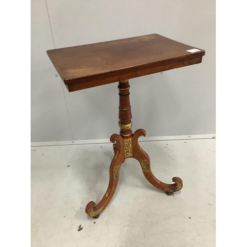 72 - A red lacquer rectangular table base, width 48cm, depth 33cm (converted from a fire screen) and a to... 