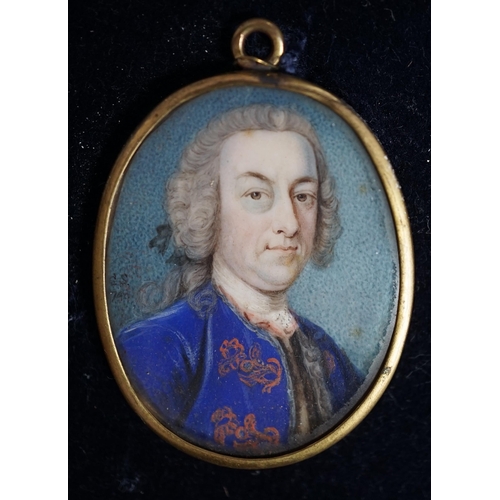 1 - Gervase Spencer (c.1715-1763) Miniature portrait of Admiral Lord Hawkewatercolour on ivoryinitialled... 