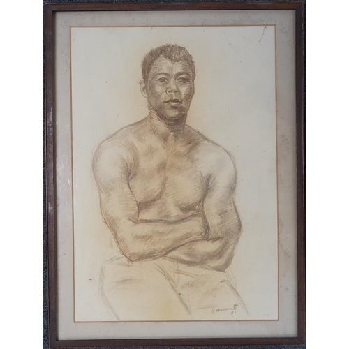 107 - § § Nina Hamnett (British, 1890-1956) Portrait of a seated black man, thought to be a boxercharcoal ... 