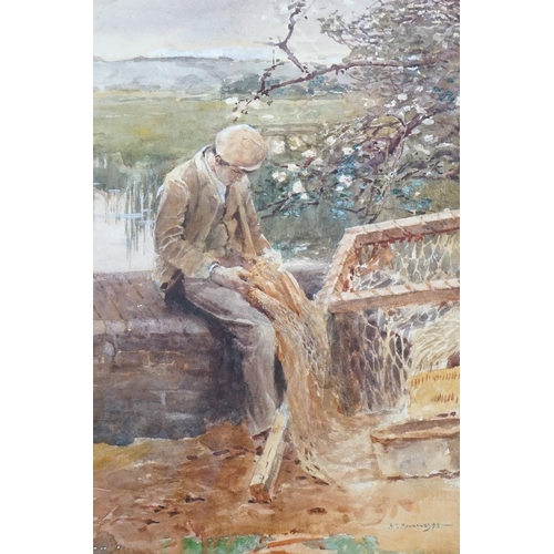 114 - § § Sir Alfred James Munnings P.R.A., R.W.S. (British, 1878-1959) 'Mending the nets'watercoloursigne... 